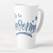 青ストライプのい「目覚め素晴らして」 やる気を起こさせる カフェラテマグ (右アングル)