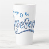 青ストライプのい「目覚め素晴らして」 やる気を起こさせる カフェラテマグ (正面)