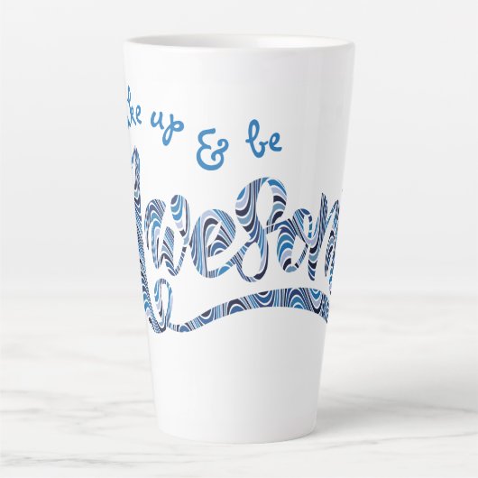 青ストライプのい「目覚め素晴らして」 やる気を起こさせる カフェラテマグ (正面)