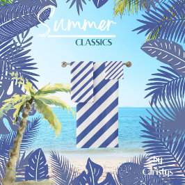 青ストライプのと白 バスタオルセット