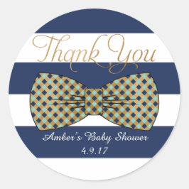 青ストライプの丸スタンプ ラウンドシール