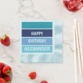 青ストライプの幸せ誕生日 縁ありカクテルナプキン (インサイチュ)