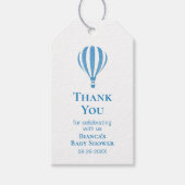 青ストライプの気球ベイビーシャワーありがとう ギフトタグ (正面)