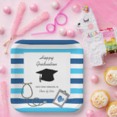 青ストライプの老師学校卒業 ペーパープレート (パーティー)