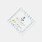 青ストライプの航海の結婚の スタンダードカクテルナプキン (角)