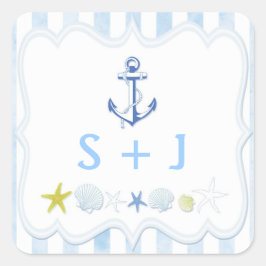 青ストライプの航海の結婚式の引き出物 スクエアシール