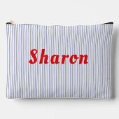 青ストライプの色、赤文字アクセサリーポーチ。 アクセサリーポーチ (正面)