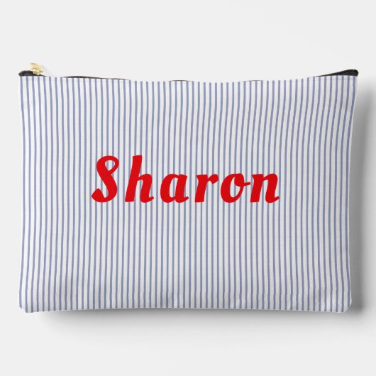 青ストライプの色、赤文字アクセサリーポーチ。 アクセサリーポーチ (正面)