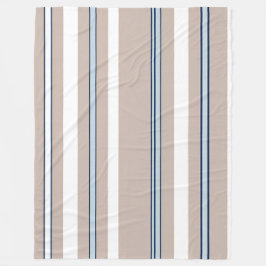 青ストライプの、白、ベージュ、黒アクセント フリースブランケット