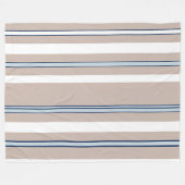 青ストライプの、白、ベージュ、黒アクセント フリースブランケット (正面(横))