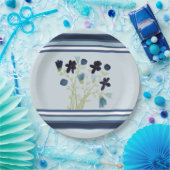 青ストライプフローラ ペーパープレート (パーティー)