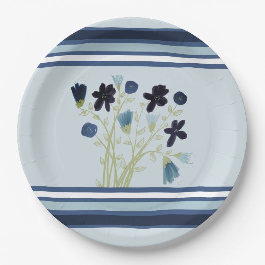 青ストライプフローラ ペーパープレート (正面)