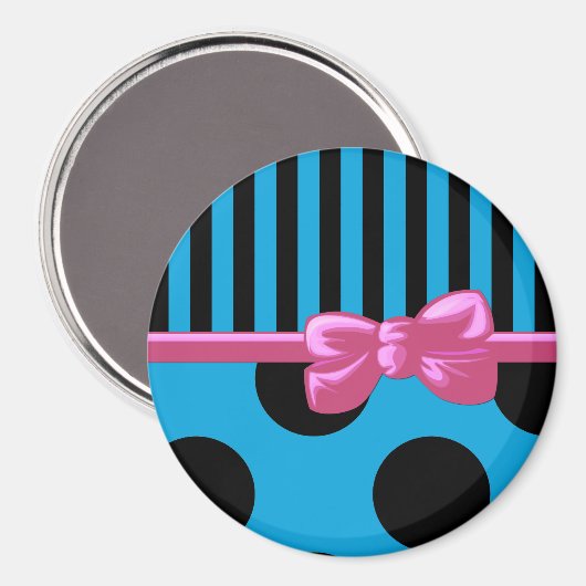 青ストライプ水玉模様，青い線点々のある, マグネット (正面/裏面)