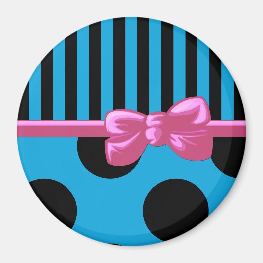 青ストライプ水玉模様，青い線点々のある, マグネット (正面)