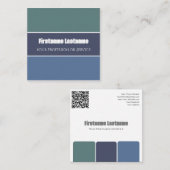 青ストライプ緑の調和カラーパレットQRコード スクエア名刺 (正面/裏面)