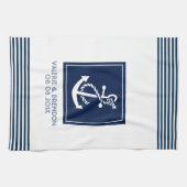 青ストライプ色のいかり キッチンタオル (横)