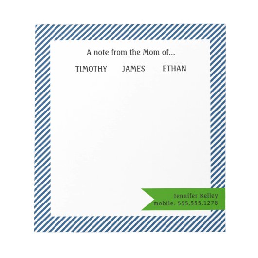 青ストライプ色のアクセントのメモの母から… ノートパッド (正面)