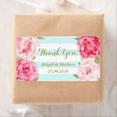 青ストライプ色のピンクの水色フローラウェディングラベル ラベル (インサイチュ)