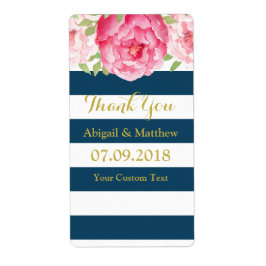 青ストライプ色のピンクの水色フローラウェディングラベル ラベル