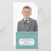 青ストライプ色の宗教写真カード サンキューカード (正面/裏面)