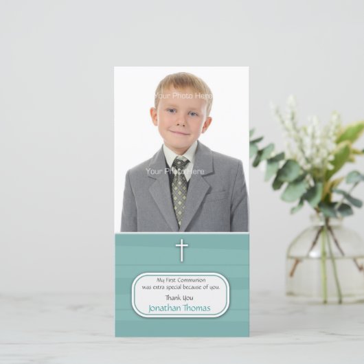 青ストライプ色の宗教写真カード サンキューカード (スタンド正面)