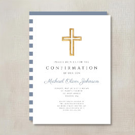 青ストライプ色の宗教十字少年の確認 招待状