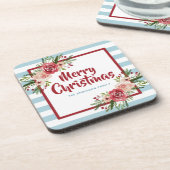 青ストライプ色の水色の花クリスマス コースター (左側)