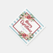 青ストライプ色の水色の花クリスマス スタンダードカクテルナプキン (角)