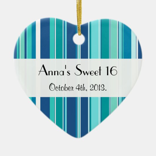青ストライプ色の線、パターストライプのン、甘い16 セラミックオーナメント (正面)