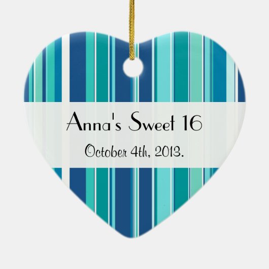 青ストライプ色の線、パターストライプのン、甘い16 セラミックオーナメント (裏面)