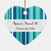 青ストライプ色の線、パターストライプのン、甘い16 セラミックオーナメント (裏面)