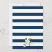 青ストライプ色の花の結婚カップルのシャワー 招待状 (裏面)