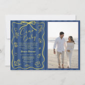 青ストライプ色イタリアンベビー写真 招待状 (正面)