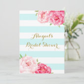 青ストライプ色ピンク水彩ブライダルシャワー 招待状 (スタンド正面)