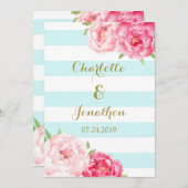 青ストライプ色結婚式招待状 招待状 (正面/裏面)