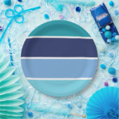 青ストライプ色 ペーパープレート (パーティー)