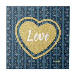 青ストライプ色LOVE陶芸作品Adiela Akoo タイル