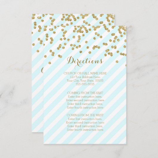 青ストライプ金ゴールド結婚の方向札 エンクロージャーカード (正面/裏面)