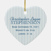 青ストライプ鯨ベビー初めてのクリスマスサ セラミックオーナメント (裏面)