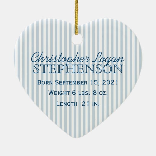 青ストライプ鯨ベビー初めてのクリスマスサ セラミックオーナメント (裏面)