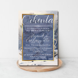 青スペインのファンシー金ゴールド茶パーティー80誕生日 招待状