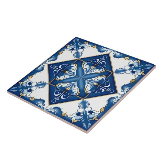 青スペインの地中海の装飾陶磁器タイル タイル (側面)