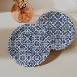 青スペインの白タイルブライダルシャワーブランチ ペーパープレート