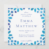 青タイルモロッコジオメトリックスクエア結婚ズ 招待状 (正面)