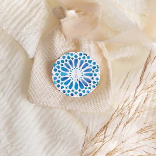 青タイル地中海のモノグラム ラウンドシール