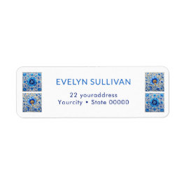 青タイル地中海の差出人住所ラベル ラベル