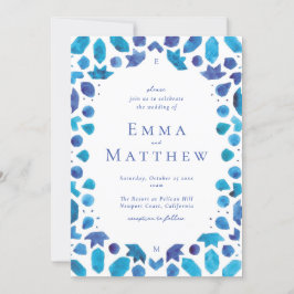 青タイル地中海の結婚ズ 招待状