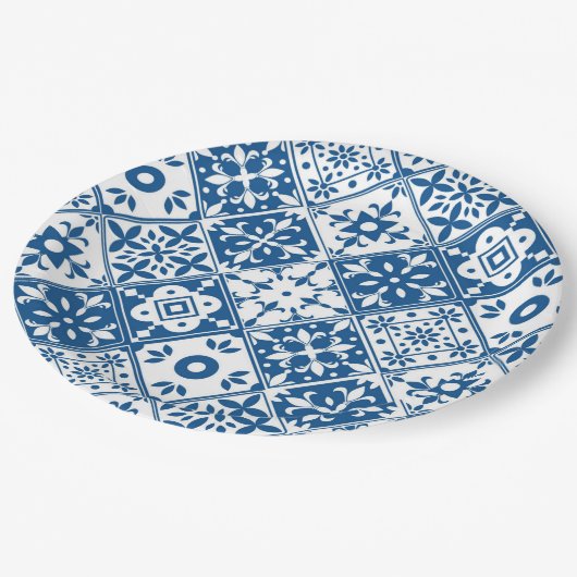 青タイル サントリーニ ギリシャ/スペイン風テーマ ペーパープレート (アングル)