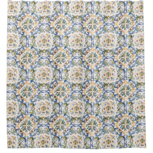 青タイル シャワーカーテン (正面)