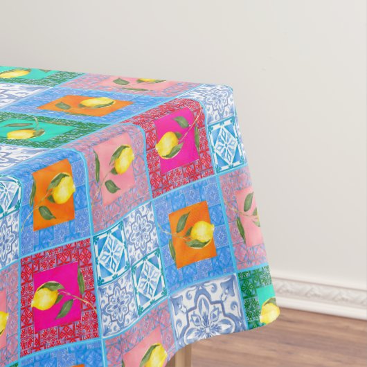 青タイル，モザイク，マジョリカ，レモン， テーブルクロス (インサイチュ)